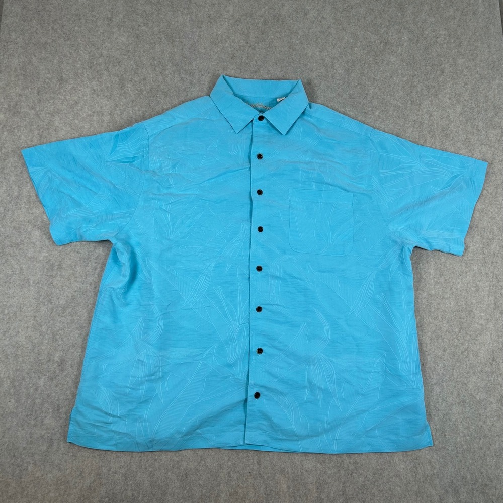 Caribbean Button Up Shirt Mens 2XB Blue Tropical Modal Blend Short Sleeve 1221